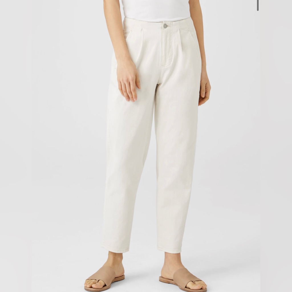 Eileen Fisher Undyed Organic Cotton Minimalist Boho Denim Tapered Pant Ivory 6